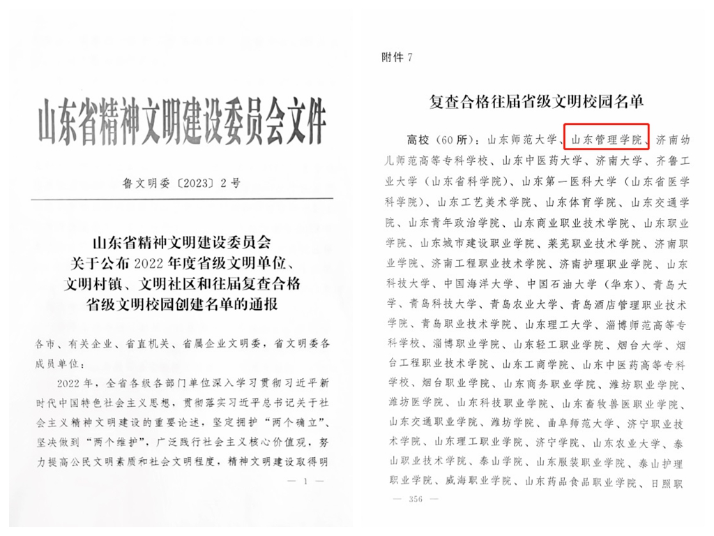 山东管理学院顺利通过2022年度省级文明校园复查