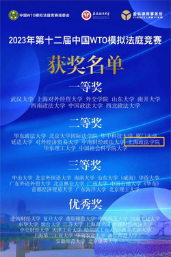 我校代表队荣获2023年中国WTO模拟法庭比赛二等奖及申诉方书状三等奖