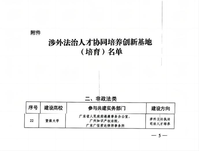 暨南大学获批教育部“涉外法治人才协同培养创新基地（培育）”